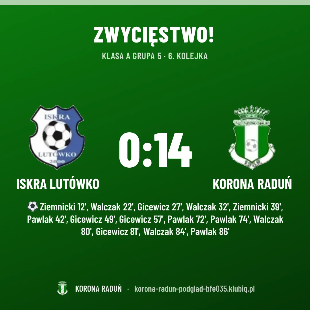 Iskra Lutówko 0:14 Korona Raduń